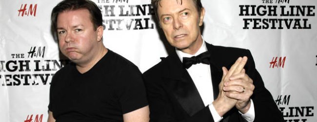 Ricky Gervais reflects on David Bowie’s final live performance, introducing him as ‘Chubby Little Loser’