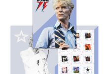 Australia Post ‘Bowie 75 Stamp pack’ contains twelve $1.10 MyStamps which feature album covers, available now
