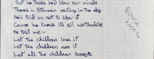 DAVID BOWIE’S ORIGINAL HANDWRITTEN LYRICS FOR ‘STARMAN’ UP FOR AUCTION ON SEPT 27th